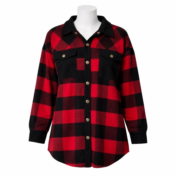 Haptics Jackets & Blazers - Size L Haptics Women’s Red Black Buffalo Plaid Shacket Button Front
